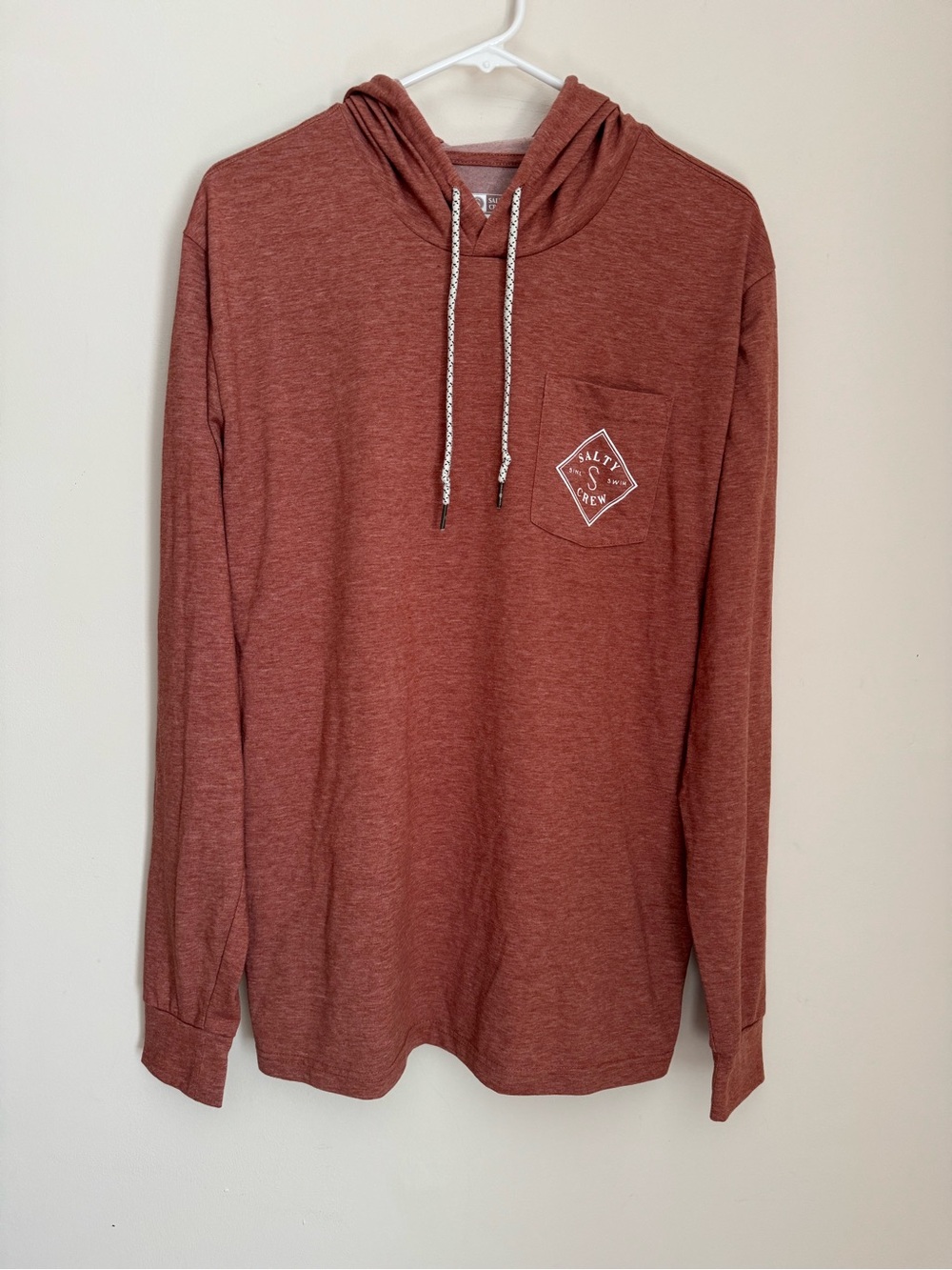 Salty Crew Long Sleeve Hooded Shirt Men’s Medium Heather Rust Pocket Logo